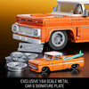 Features a matching 1:64 scale metal car and signature plate, available first with Mattel Brick Shop sets