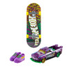 ​​The Feline Risky fingerboard and Solid Muscle die-cast vehicle feature a matching purple and green deco