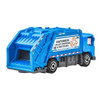 MBX EV Trash Truck in blue, with "Matchbox Valley Disposal & Recycling" detailing and a grey base