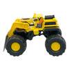 Yellow Work-Ready vehicle measures around 7.5 inches (19 cm)