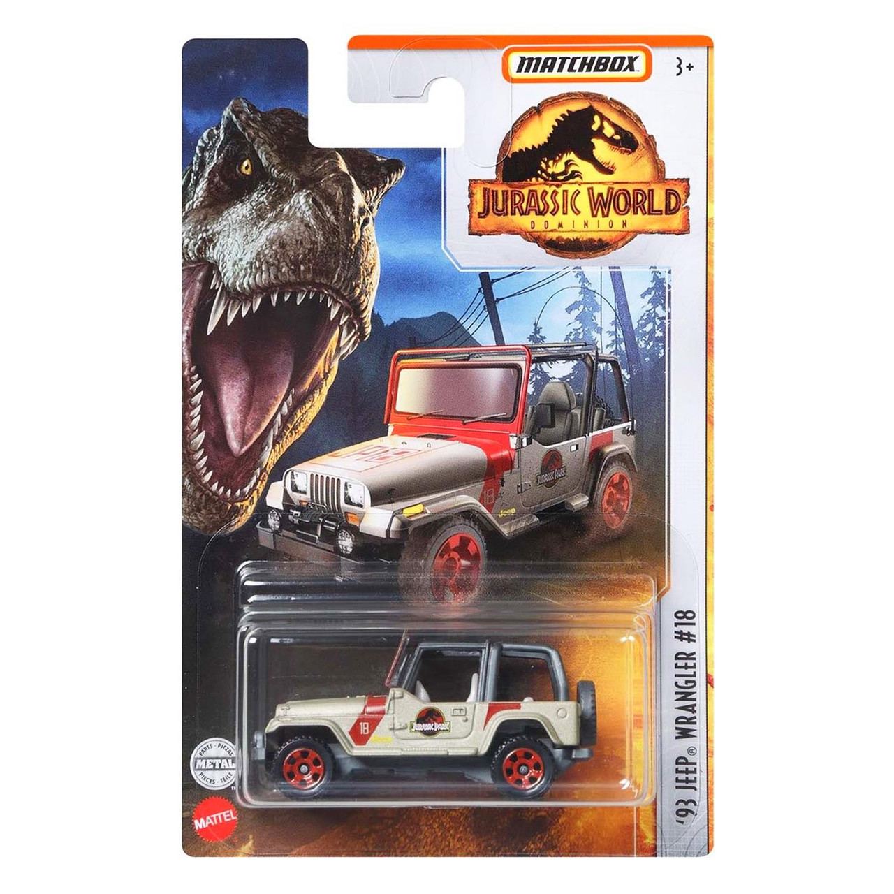 Matchbox Jurassic World '93 JEEP WRANGLER #18 1:64 Scale Die-cast Vehicle -  Bubble-n-Squeak Toys