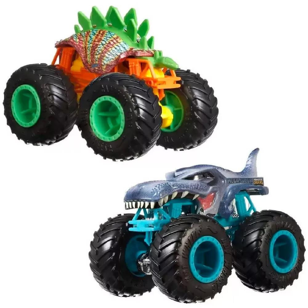 Hot Wheels Monster Trucks Demolition Doubles MOTOSAURUS MEGA WREX 1:64 Scale Vehicle 2-Pack