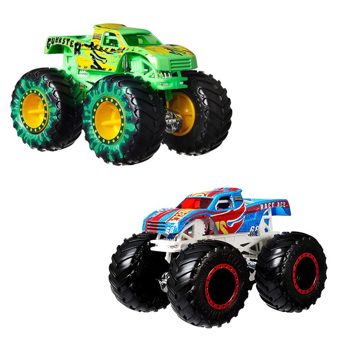 Hot Wheels Monster Trucks Demolition Doubles GUNKSTER vs. RACE ACE 1:64  Scale Vehicle 2-Pack - The Toy Barn