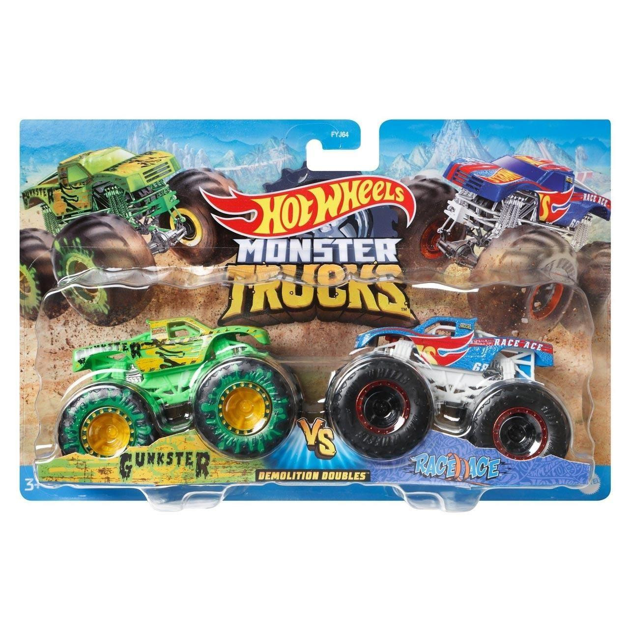 Hot Wheels Monster Trucks Demolition Doubles GUNKSTER vs. RACE ACE 1:64  Scale Vehicle 2-Pack - The Toy Barn