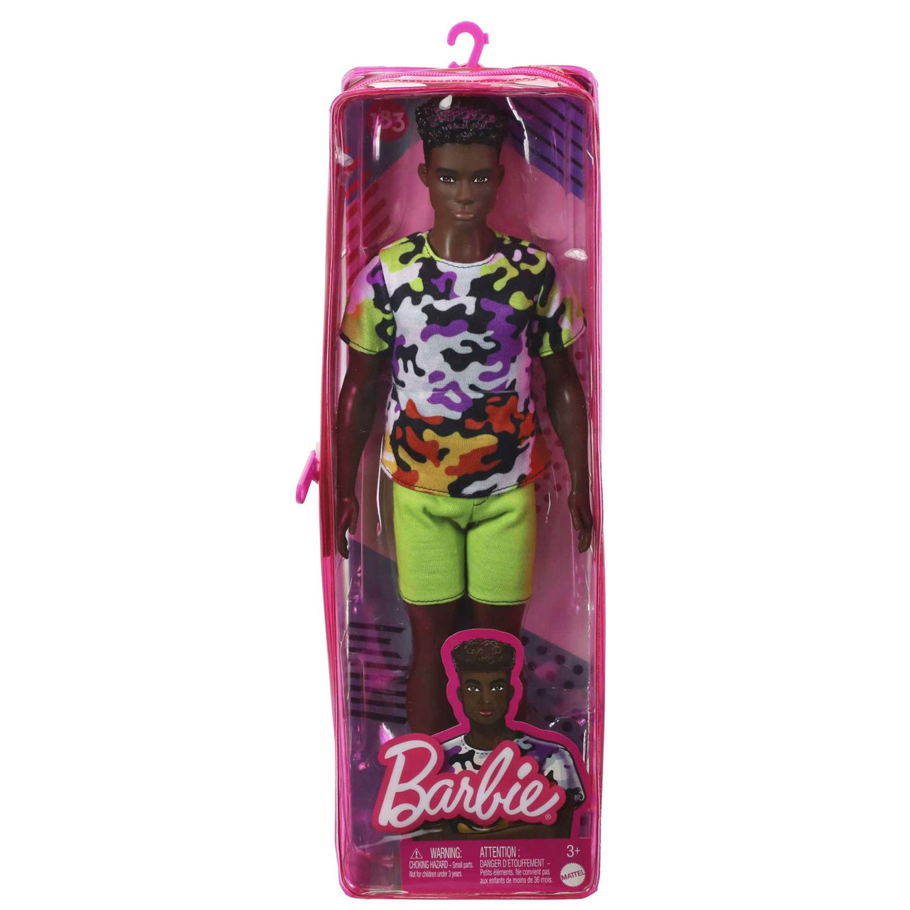 Barbie Fashionistas Doll 183 - Ken with Sculpted Curly Hair and  Multi-Coloured Camo T-Shirt