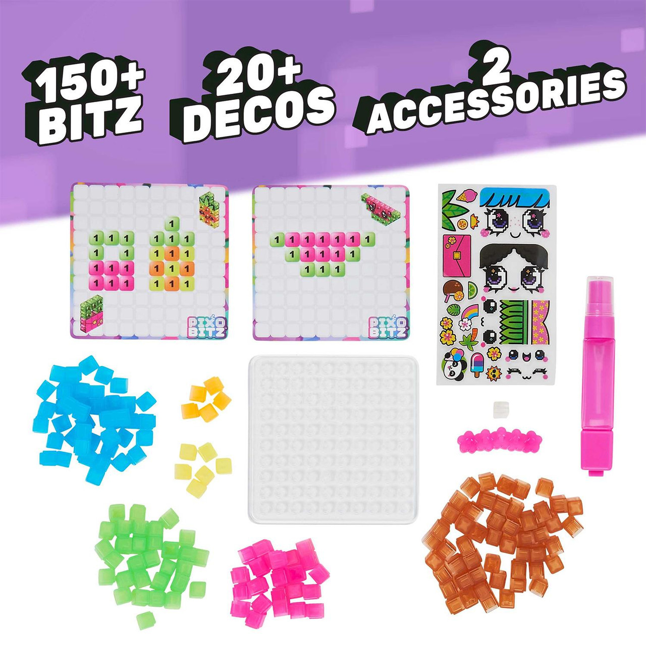 Pixobitz, Clear Pack with 156 Exclusive No Heat Water Fuse Beads, Decos and  Accessories for 3D Creations, Christmas Gifts, Arts and Crafts