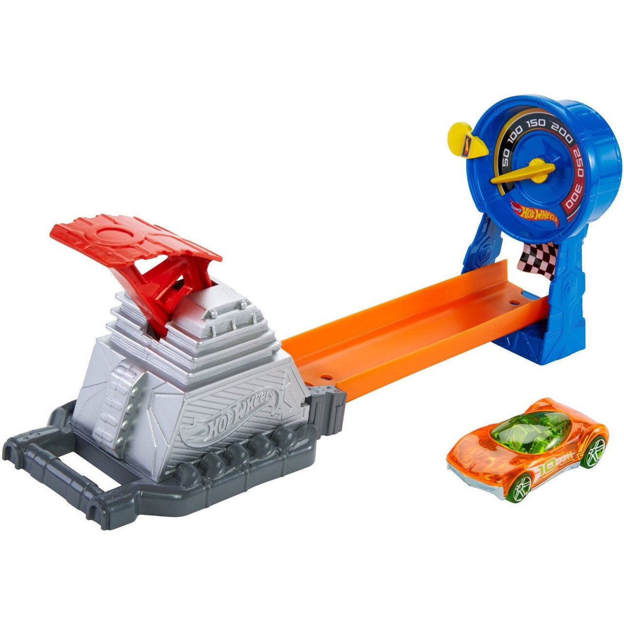 Hot Wheels RACE GAUGE Track Set with 1:64 Scale Die-Cast Vehicle