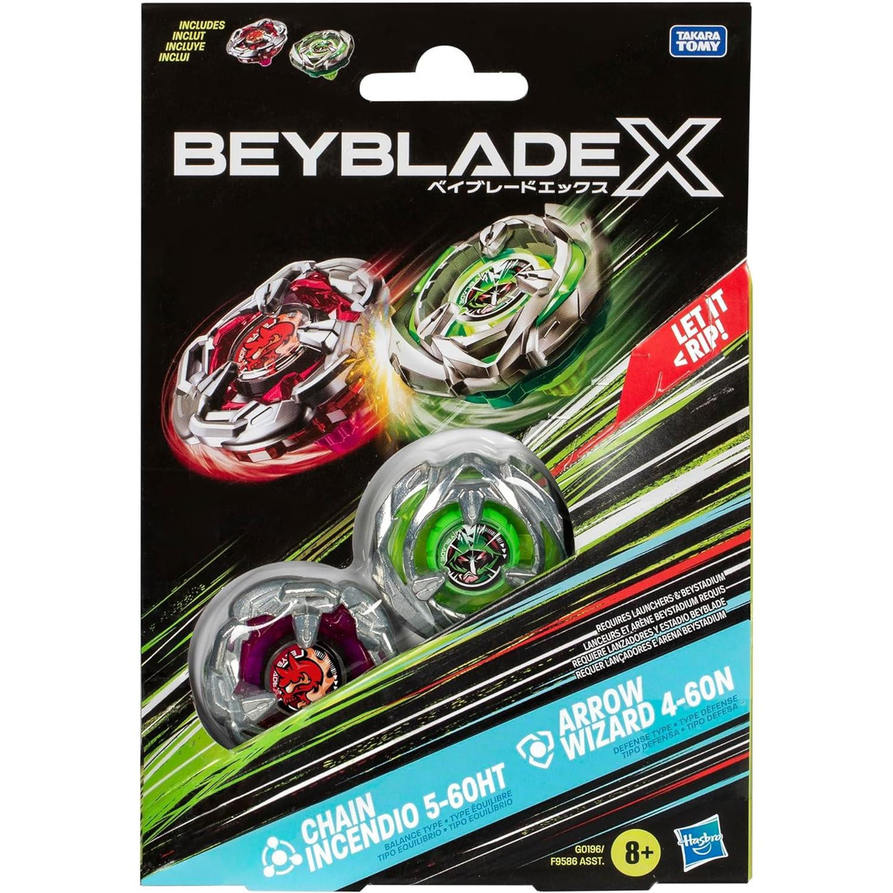 Beyblade X CHAIN INCENDIO 5-60HT and ARROW WIZARD 4-60N Top Dual