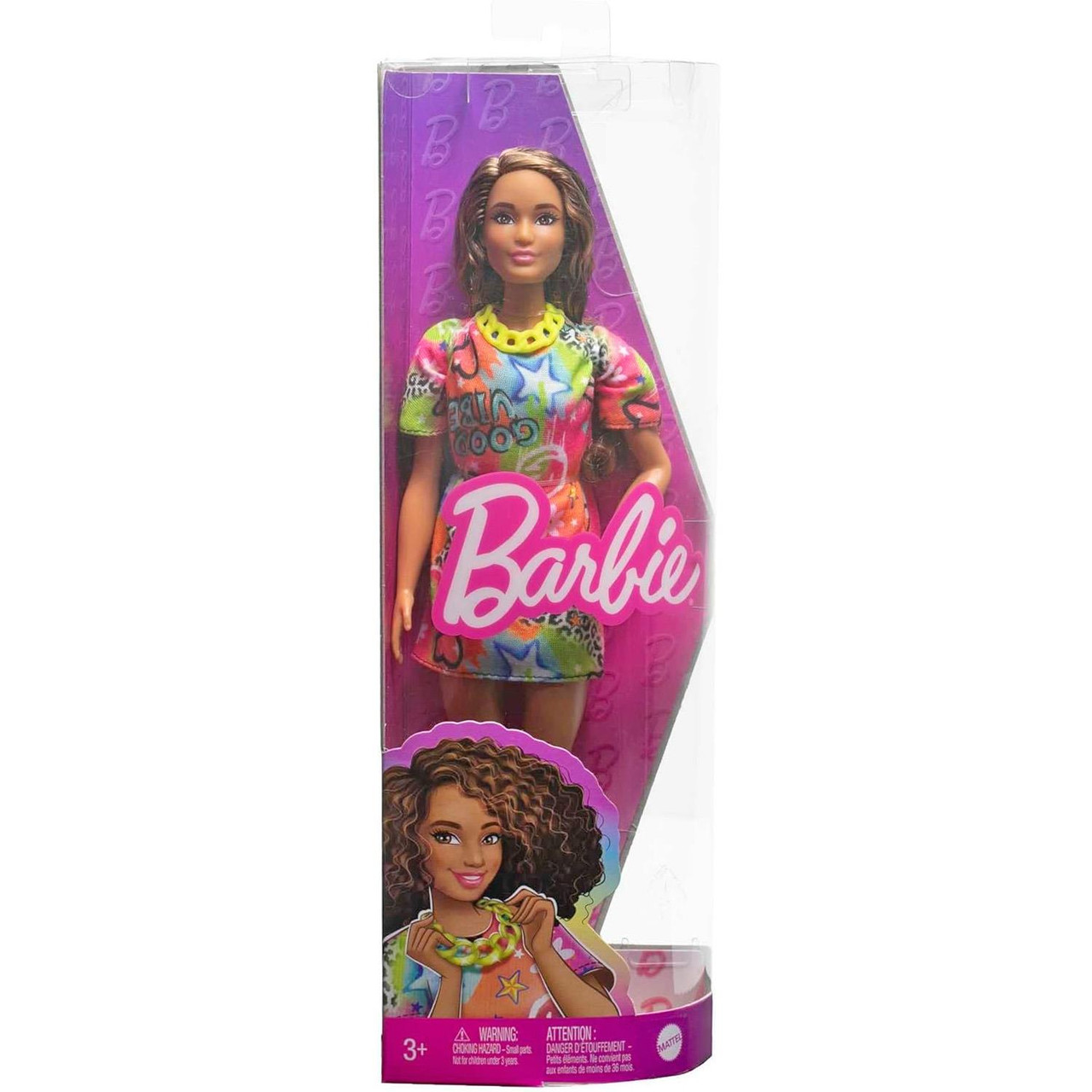 Barbie Fashionistas Doll #201 with Athletic Body, Curly Brunette Hair, Graffiti-Print Dress ＆ Accessories Barbie Fashionistas 201 Doll | eBay UK