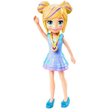 Polly doll's removable outfit includes purple & blue dress, blue shoes and signature locket.