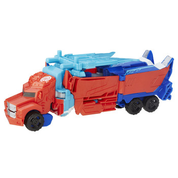 Power Surge Optimus Prime figure changes between robot and tractor trailer in 12 steps.
