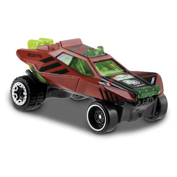 The Hot Wheels Sandivore features a brown deco with black stripes, and green tinted windows

