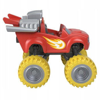 Red & yellow plastic vehicle measures around 3 inches (8 cm) long.