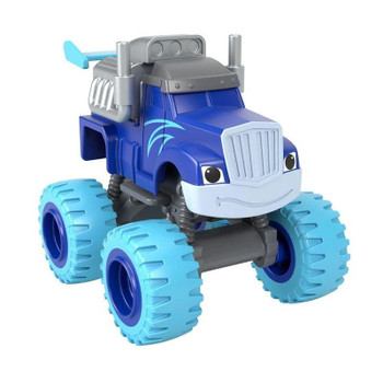 Monster Engine Crusher vehicle features metal axles and thick tyres for rolling speed, plus exposed rear engine.

