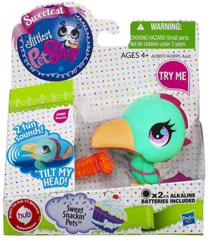 Littlest Pet Shop Sweet Snackin' Pets #3080 TOUCAN with Sounds in packaging.