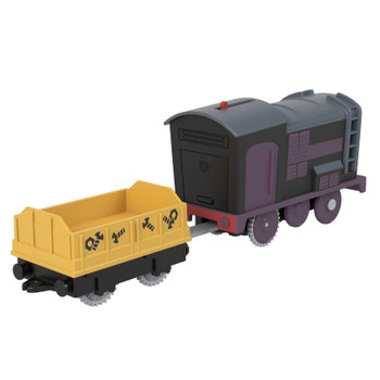 Young conductors can flip the switch on top of the engine to send Diesel and his cargo racing along.