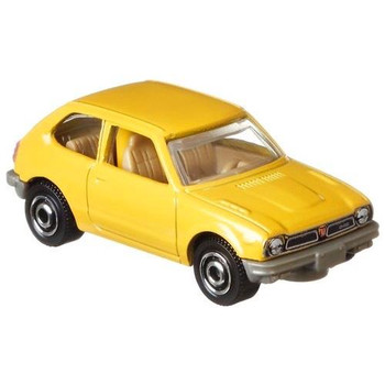 1976 Honda CVCC in yellow, with detailed trim and tan interior.