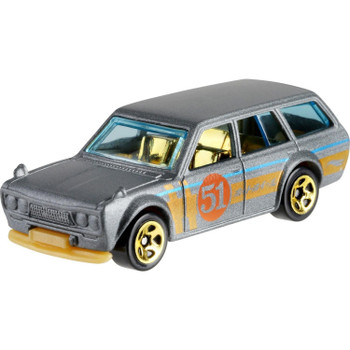 Officially licensed '71 Datsun 510 Wagon features a satin silver finish with gold, blue, and orange detailing.