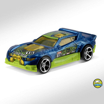 Hot Wheels RALLY CAT 1:64 Scale Die-cast Vehicle in blue and green.