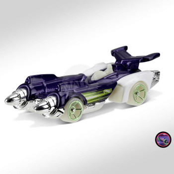 Hot Wheels OLLIE ROCKET 1:64 Scale Die-cast Vehicle in Metalflake purple with chrome and white details. Features Glow-in-the-dark wheels.