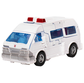 This 6.5-inch collectible action figure is inspired by iconic movie scenes and designed with specs and details to reflect the Transformers movie universe. Features classic conversion between robot and ambulance vehicle modes in 25 steps.