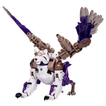 Transformers action figure converts from robot toy to tiger-falcon toy in 43 steps.