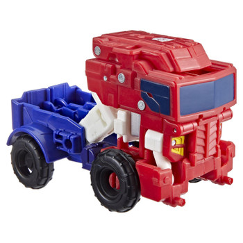 This articulated Transformers action figure changes from robot toy to truck toy in 4 simple steps