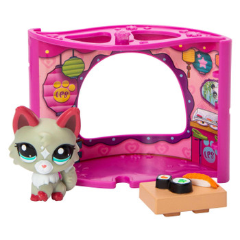 Littlest Pet Shop Series 1: #25 PERSIAN WOLF CAT with TOKYO SUSHI CAFE Pet Nook