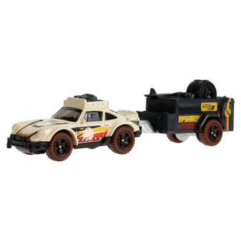 Hot Wheels Track Fleet PORSCHE 911 OFF-ROADER (Beige Car / Black Trailer) 1:64 Scale Die-cast Car & Trailer