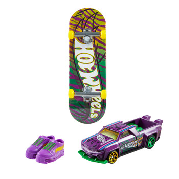 ​​The Feline Risky fingerboard and Solid Muscle die-cast vehicle feature a matching purple and green deco
