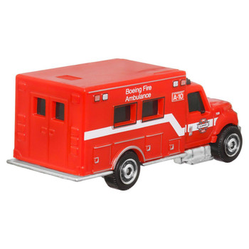 International Terrastar Fire Ambulance in red & white, with an unpainted metal base
