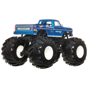 Designed in 1:24 scale with durable die-cast metal bodies, this oversized Bigfoot Monster Truck is ready for outrageous action