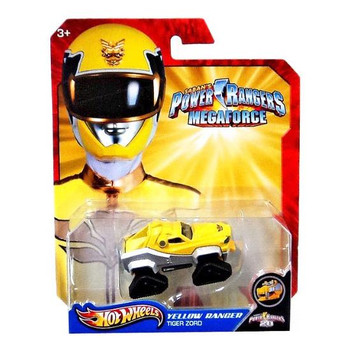 Hot Wheels Power Rangers Megaforce YELLOW RANGER TIGER ZORD 1:64 Scale Die-cast Vehicle in packaging