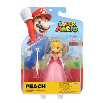 Super Mario PRINCESS PEACH with Umbrella 4-inch Action Figure in packaging - Front