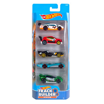 Hot Wheels TRACK BUILDER (DJD27) 1:64 Scale Die-Cast Vehicle 5-Pack in packaging.