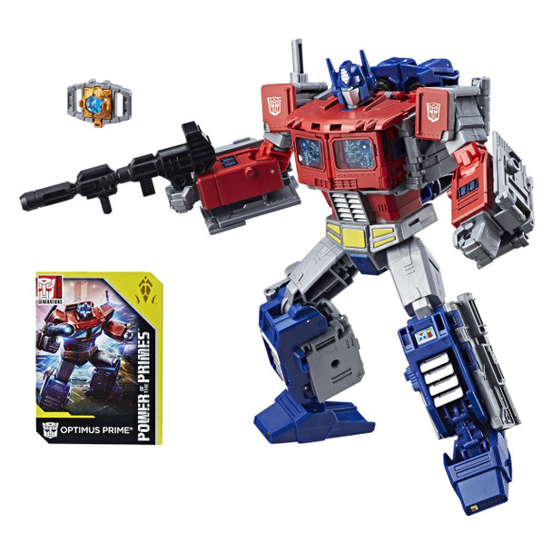 Evolution Optimus Prime comes with a Matrix of Leadership accessory, blaster accessories, and a collector card