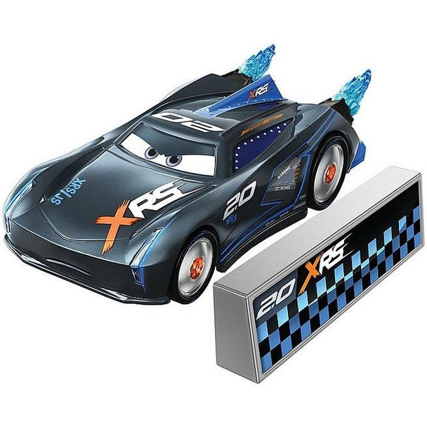 This 1:55 scale die-cast car has a cool custom XRS deco and blue flames that spin as you roll the car along!