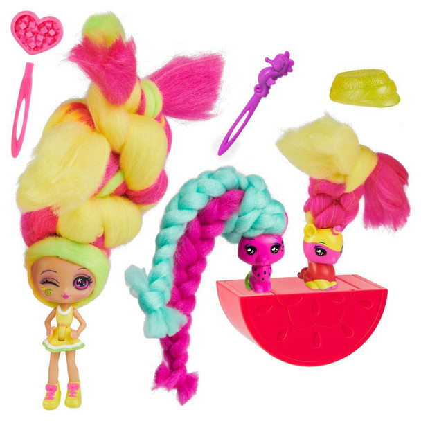 SURPRISE SCENTED DOLL AND 2 PETS: Wrapped inside long, colorful hair, the Candylocks Doll and Pets are a hidden surprise! Reveal tropical-themed trios in scents like mango, peach, lemon and more!