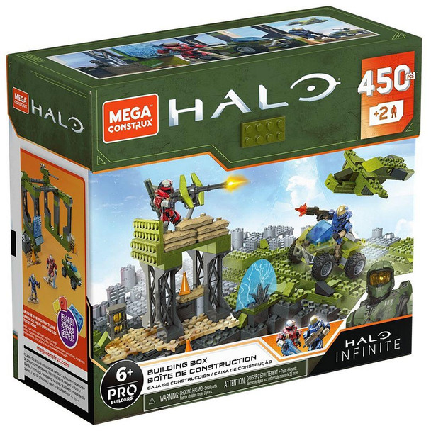 450-piece Halo-themed building set with special pieces, unique shapes, builder's multi-tool and brick separator, and a resealable storage box.