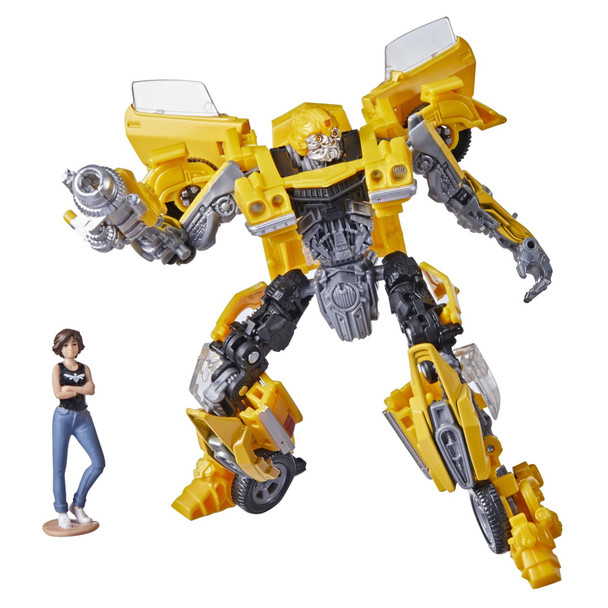 The 15BB Deluxe Class Transformers: Bumblebee Bumblebee action figure features vivid, movie-inspired deco and includes a mini Charlie figure and a blaster accessory modeled after the weapon Bumblebee uses in the film.