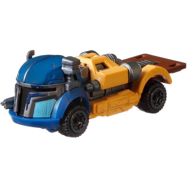 An iconic Star Wars character re-imagined as a Hot Wheels car with features and deco inspired by the hit Disney+ series The Mandalorian.
