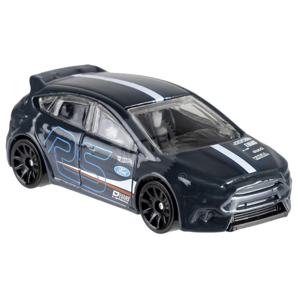 Hot Wheels Ford Focus RS in slate grey with racing stripes.
