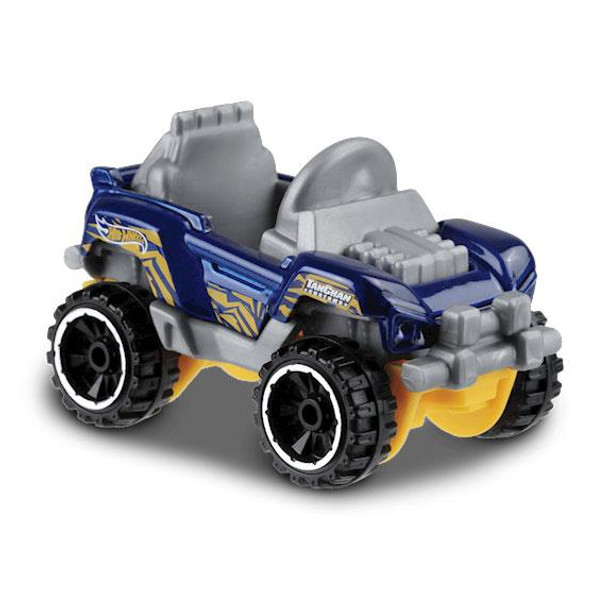 Hot Wheels Bogzilla in blue with yellow detailing, and Off-Road 6-Spoke wheels.
