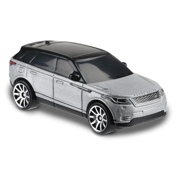 The Hot Wheels Range Rover Velar features a Metalflake silver finish.
