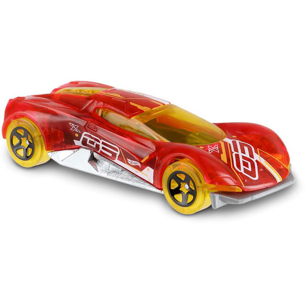Hot Wheels Crescendo in transparent red, featuring an adjustable front splitter.
