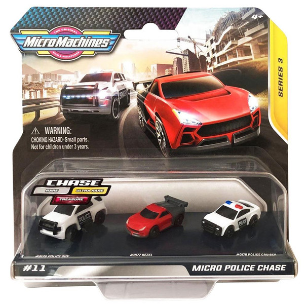 Micro Machines Series 3 - MICRO POLICE CHASE 3-Vehicle Starter Pack in packaging.