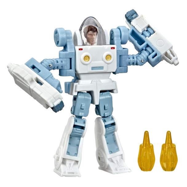 This Studio Series Core Class The Transformers: The Movie -inspired Exo-Suit Spike Witwicky figure stands at 3.5 inches and converts from Exo-Suit to ATV mode in 11 steps. 