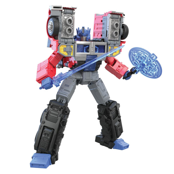 Transformers G2-Inspired Design: This Legacy Series Transformers 7-inch G2 Universe Laser Optimus Prime robot toy is inspired by the Transformers: Generation 2 animated series, updated with a Generations-style design.