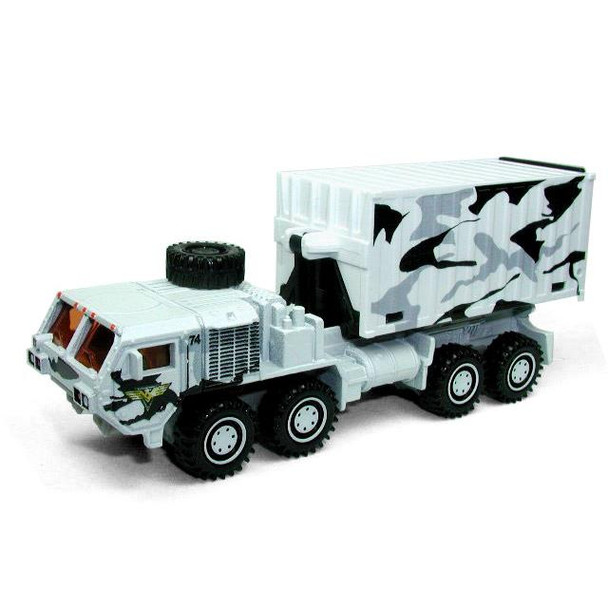 The Oshkosh HEMTT A4 is a larger-sized cargo truck in a white & black camouflage deco.