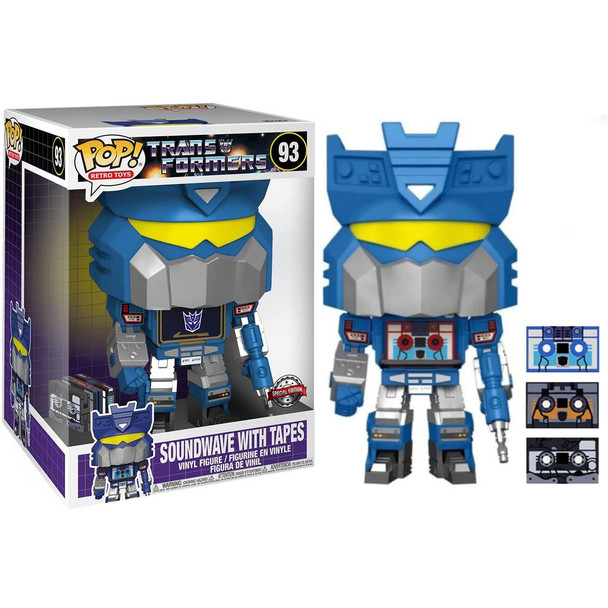 Celebrate the nostalgia of 1980's Transformers toys with this Special Edition Jumbo-Sized Soundwave with Tapes Pop! Vinyl from Funko!
